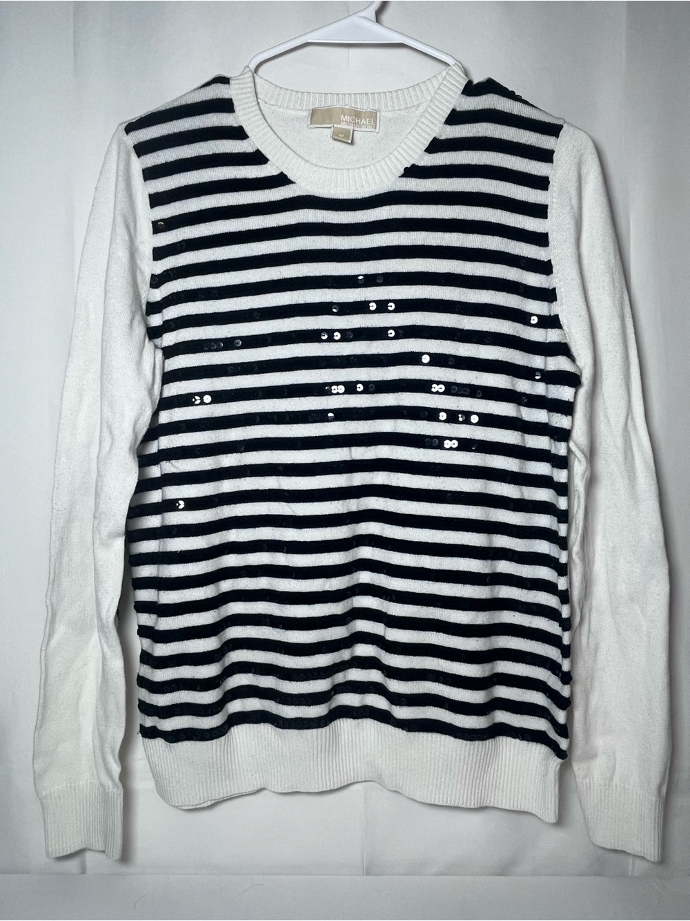 MICHAEL Michael Kors Black and White Striped Crewneck Sweater